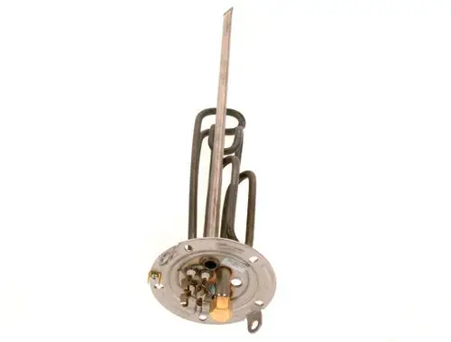Heizelement von Bosch mit mehreren metallischen Windungen und einer Montageplatte. Die Anschlüsse sind sichtbar an der Unterseite des Elements angebracht.